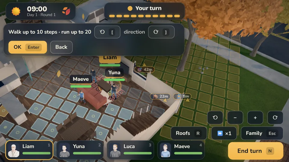 Planning a walk across the yard, step by step
