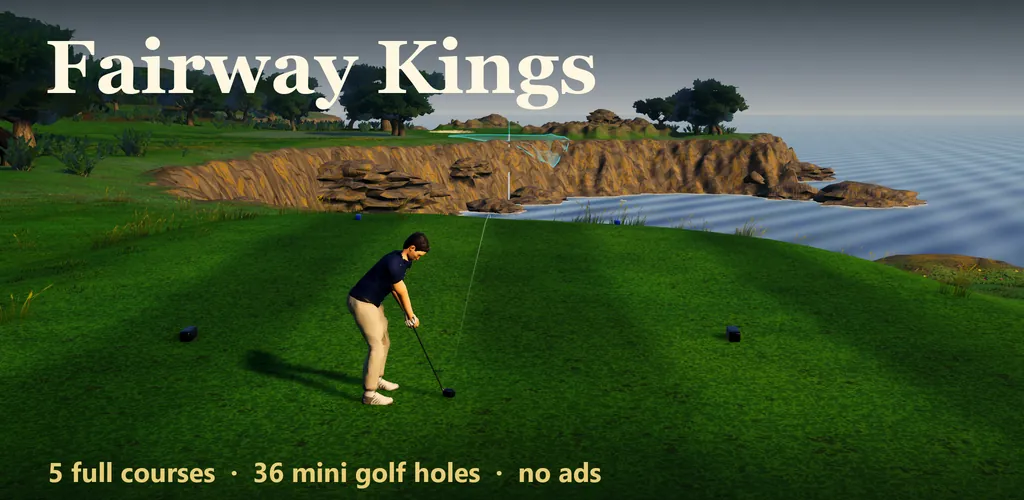 Fairway Kings: a golfer on the tee above a cliff-top green by the sea